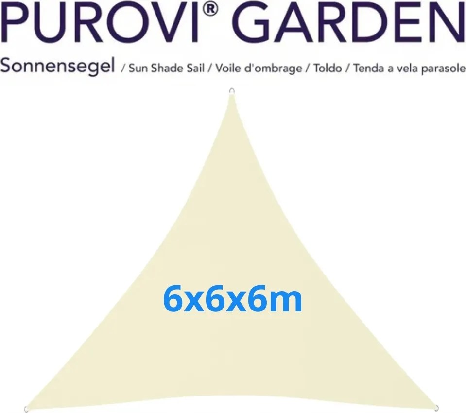 Purovi kerti napvitorla vízálló 6x6x6m háromszög krémszínű