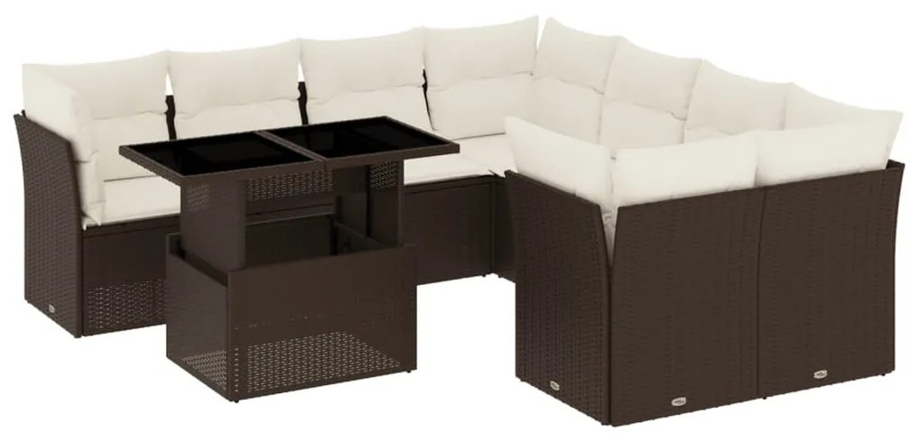 9 részes barna polyrattan kerti ülőgarnitúra párnákkal