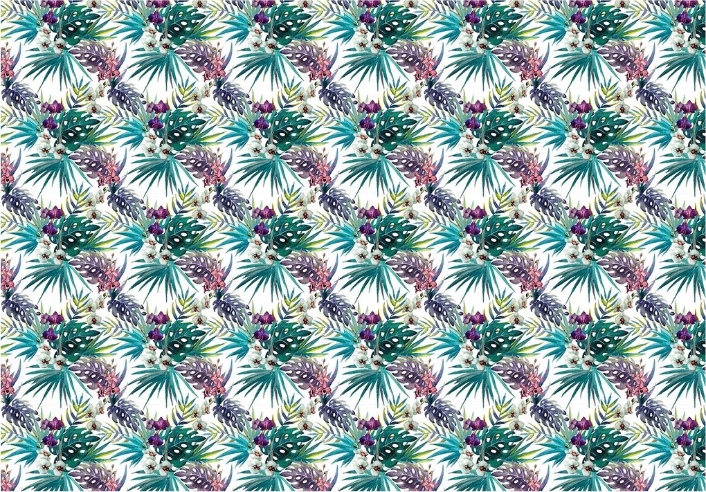 Fotótapéta Trópusi kert levelek virágok fehér háttér 368x280 vinil +ragasztó