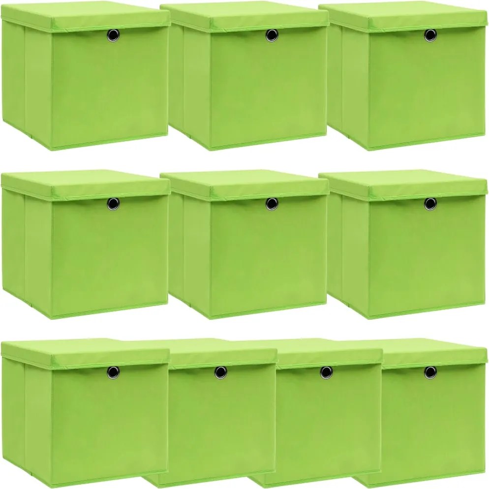 vidaXL 10 db zöld szövet tárolódoboz fedéllel 32 x 32 x 32 cm