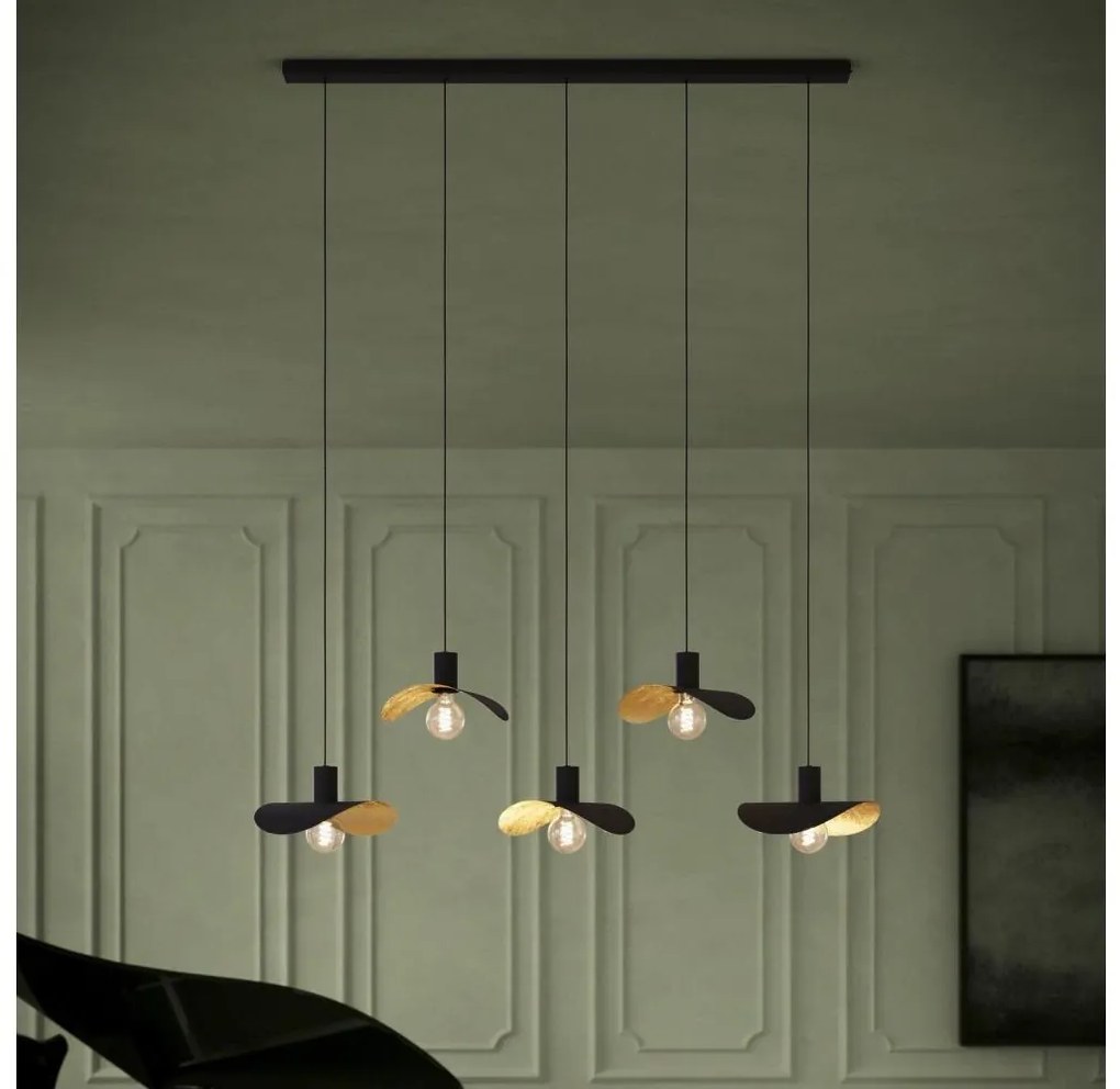 Eglo 390396 - Csillár zsinóron SACEDA 5xE27/40W/230V fekete/arany