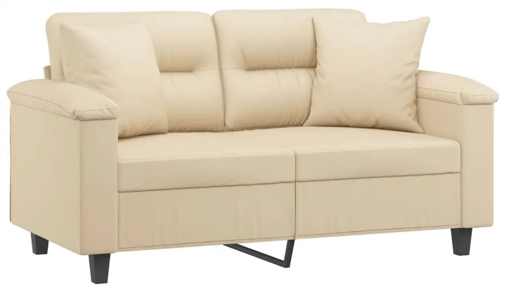 2 személyes krémszínű mikroszálas szövetkanapé párnákkal 120 cm