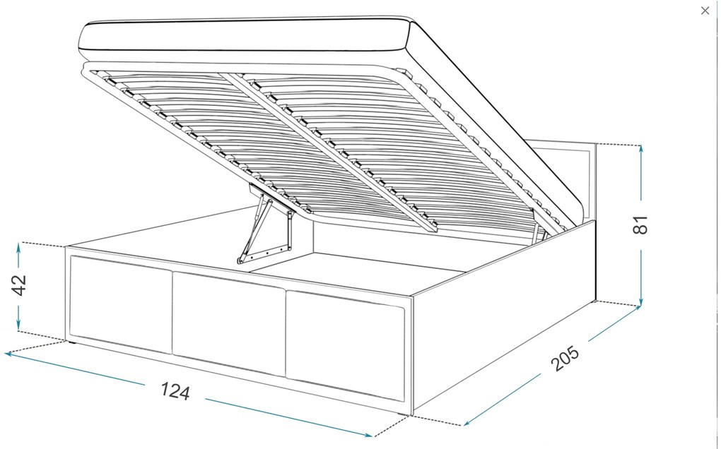 GL DOLLY kárpitozott ágy ágyneműtartóval 120x200 - craft tölgy/grafit