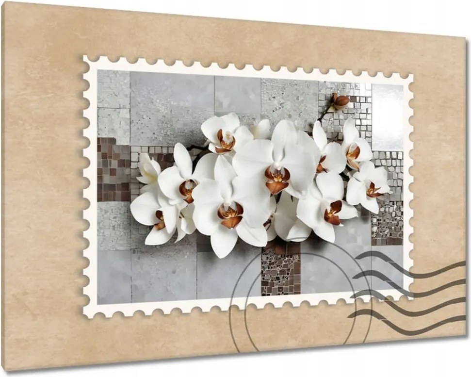 Vászonkép 60x40 Fehér orchideák és mozaik