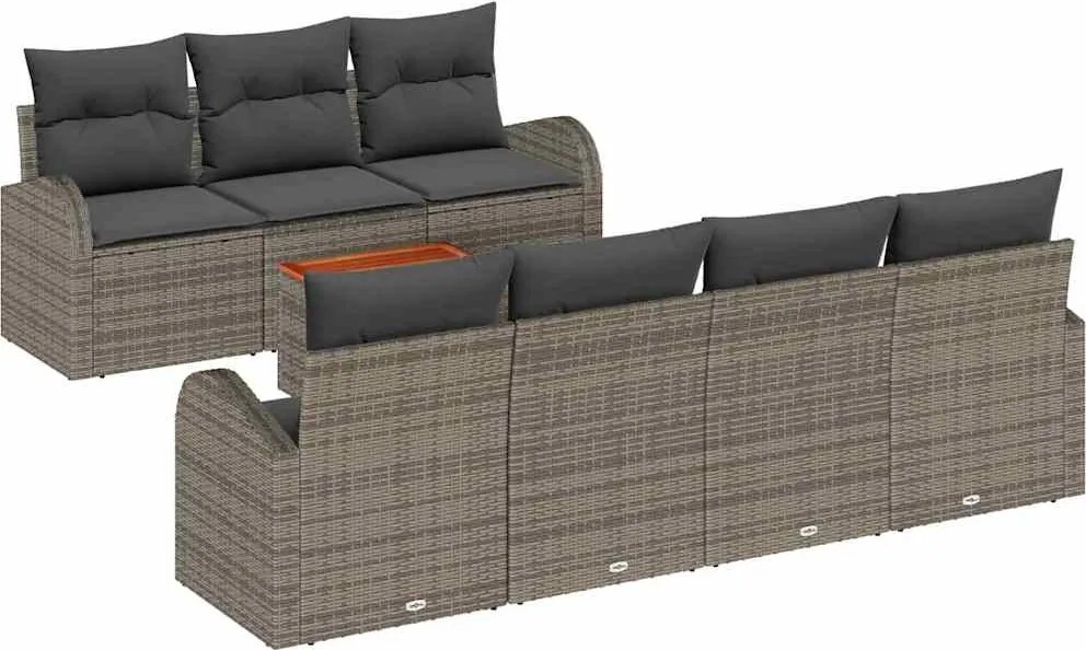 vidaXL Kerti Kanapé Szett párnával 8 pcs Szürke polirattan