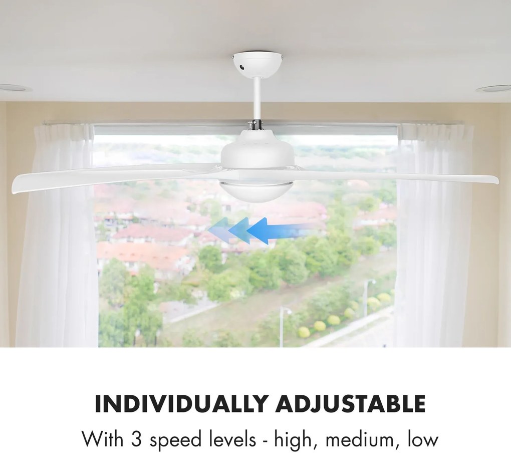 Figo, fehér, mennyezeti ventilátor, 52", 55 W, mennyezeti lámpa, 2 x 42 W, távirányító