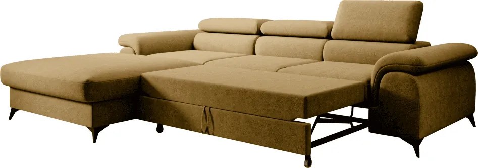 Kihúzható ülőgarnitúra, mustárszínű, balos, HORTY ROH