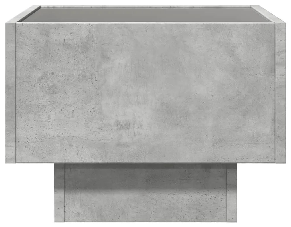 betonszürke szerelt fa kisasztal LED-del 40 x 40 x 30 cm