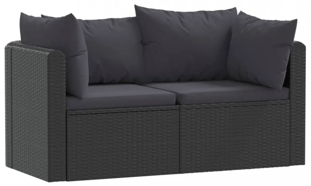 2-részes fekete polyrattan kerti ülőgarnitúra párnákkal