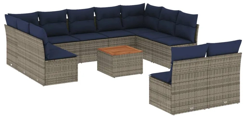 12 részes szürke polyrattan kerti ülőgarnitúra párnákkal