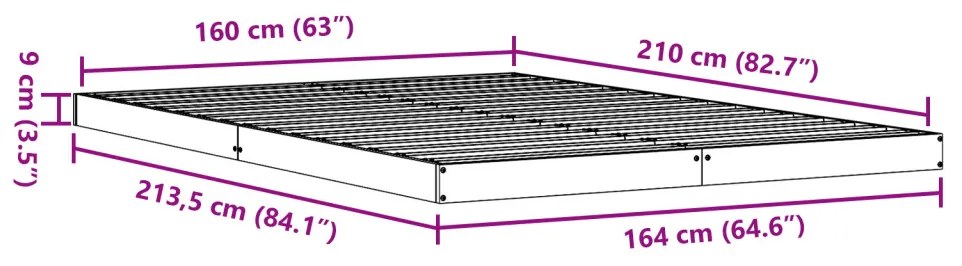 Földi ágykeret Fehér 160 x 210 cm Tömör fenyőfa