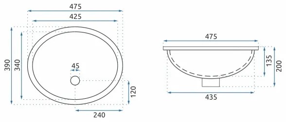 REA-U6330 - Süllyesztett mosdó NEL 39x47,5 cm kerámia/fényes fehér