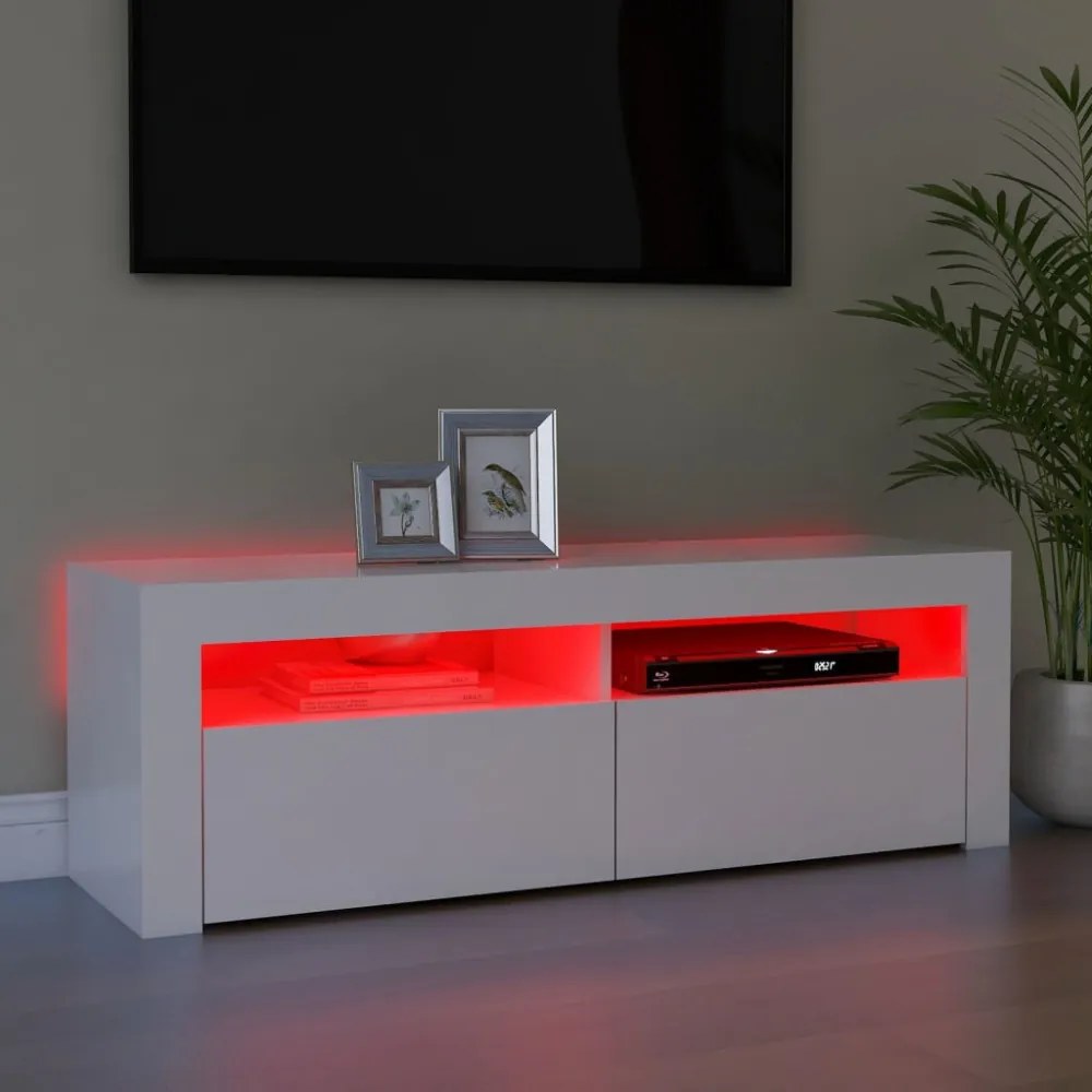 fehér TV-szekrény LED-lámpákkal 120 x 35 x 40 cm