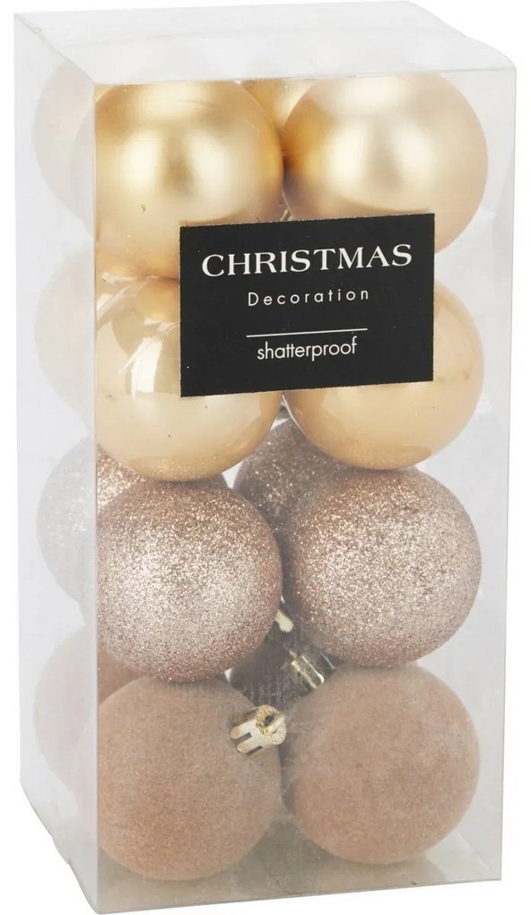 16 darabos karácsonyi díszkészlet FestiveSparkles, arany, átmérő 5 cm, műanyag