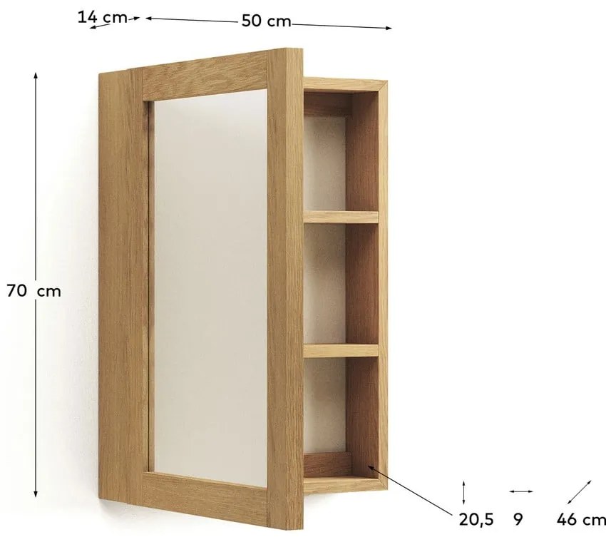 Natúr színű teakfa fali tükrös fürdőszoba szekrény 50x70 cm Plubia – Kave Home