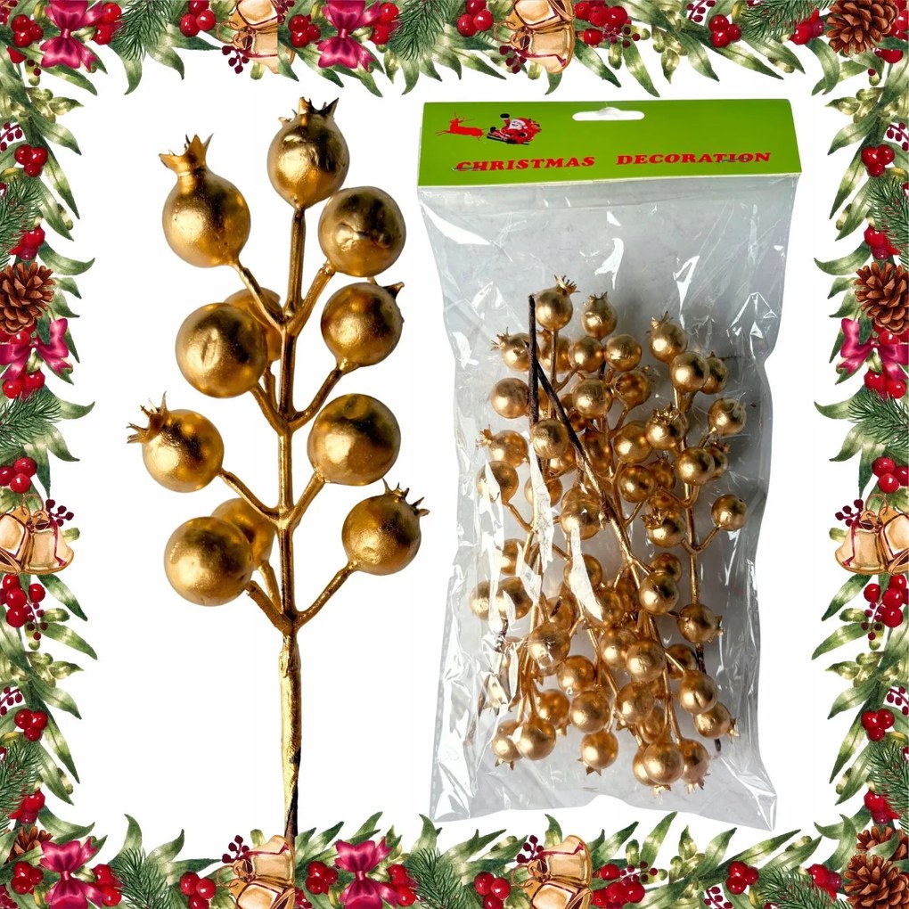 6PCS Arany Gyümölcs Berkenye Galagonya 20 cm Karácsonyfadísz Golyók