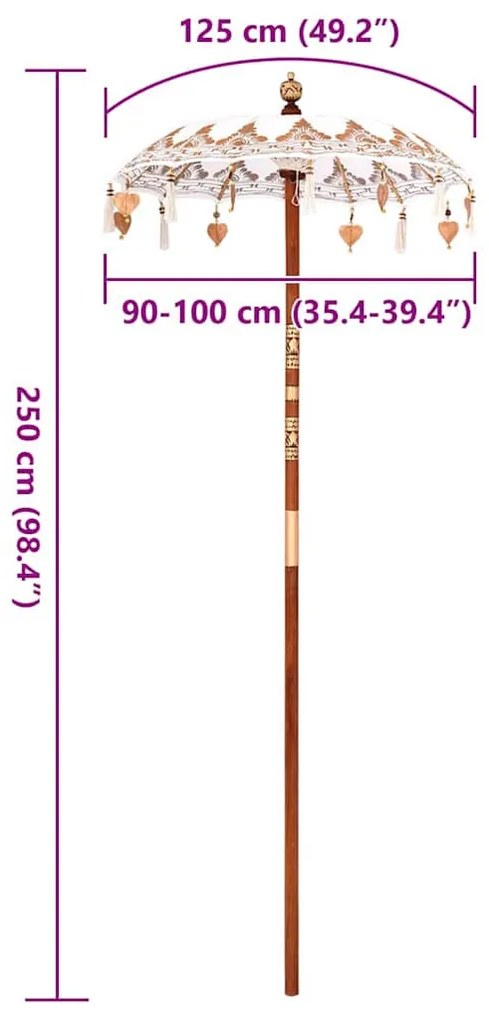 Balinéz Napernyő Krém (90-100) x 260 cm Pamut és tömör fa