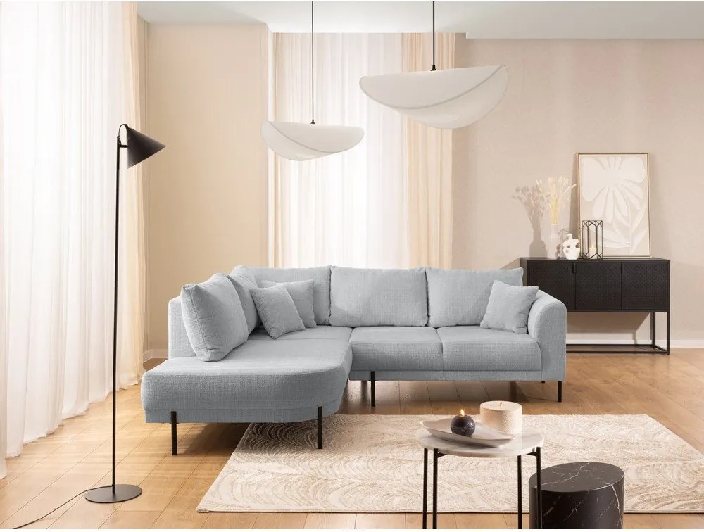 Világosszürke zsenília sarokkanapé (bal oldali-L alakú) Mauris – Ropez