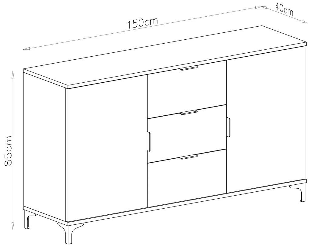 Mazzoni LANA K-150S komód Elegáns Dió - 2 AJTÓS FIÓKOS KOMÓD