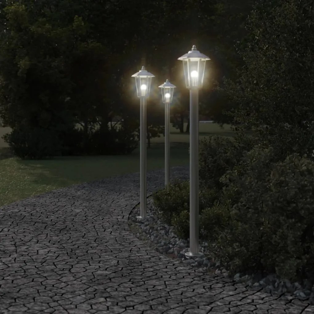 3 db ezüstszínű rozsdamentes acél kültéri állólámpa 120 cm