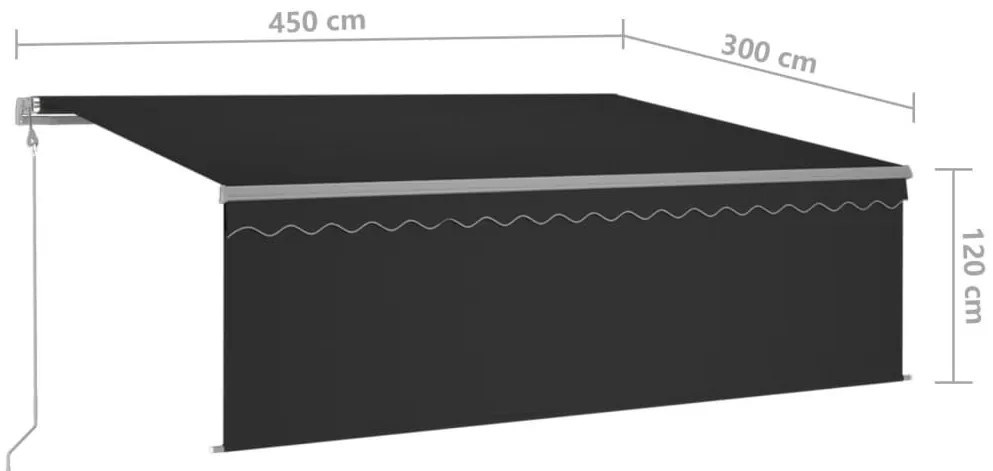 szürke redőnyös, LED-es, szélérzékelős napellenző 4,5 x 3 m