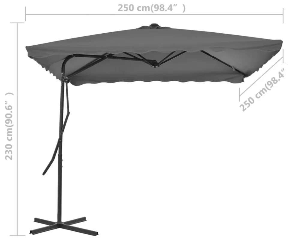 antracitszürke kültéri napernyő acélrúddal 250 x 250 cm