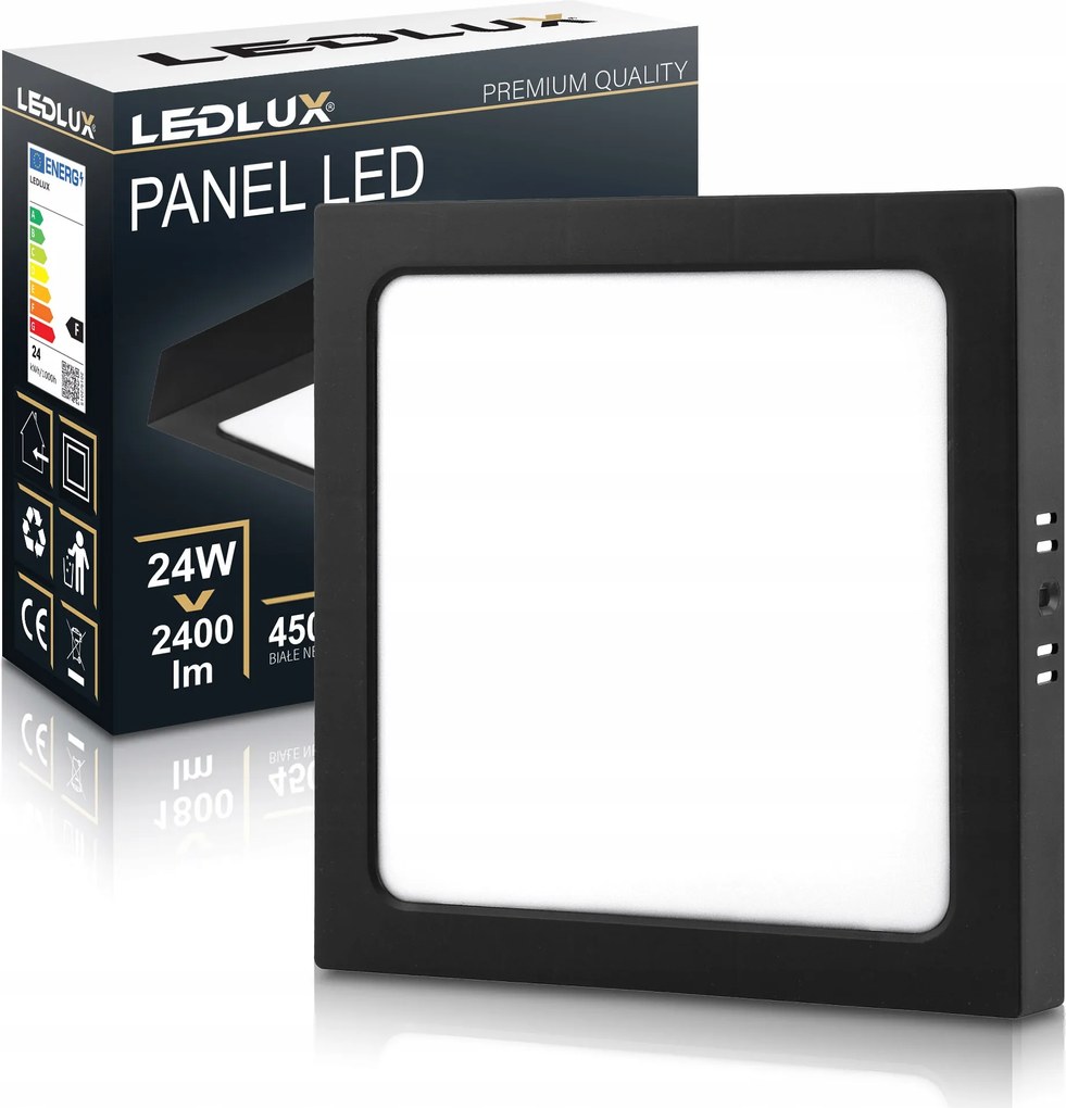 Falra szerelhető Led panel 24W Nw fekete 22,5x22,5cm Plafon mennyezeti lámpa négyzet