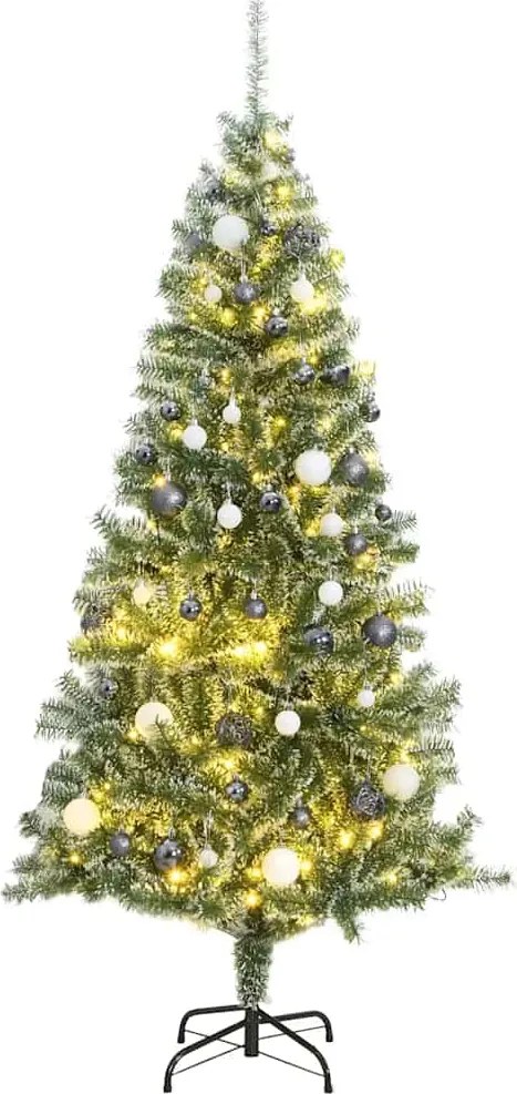 vidaXL műkarácsonyfa 130 LED-del, gömbszettel és hópehellyel 210 cm
