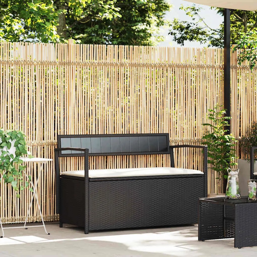 fekete polyrattan kerti tároló pad párnával