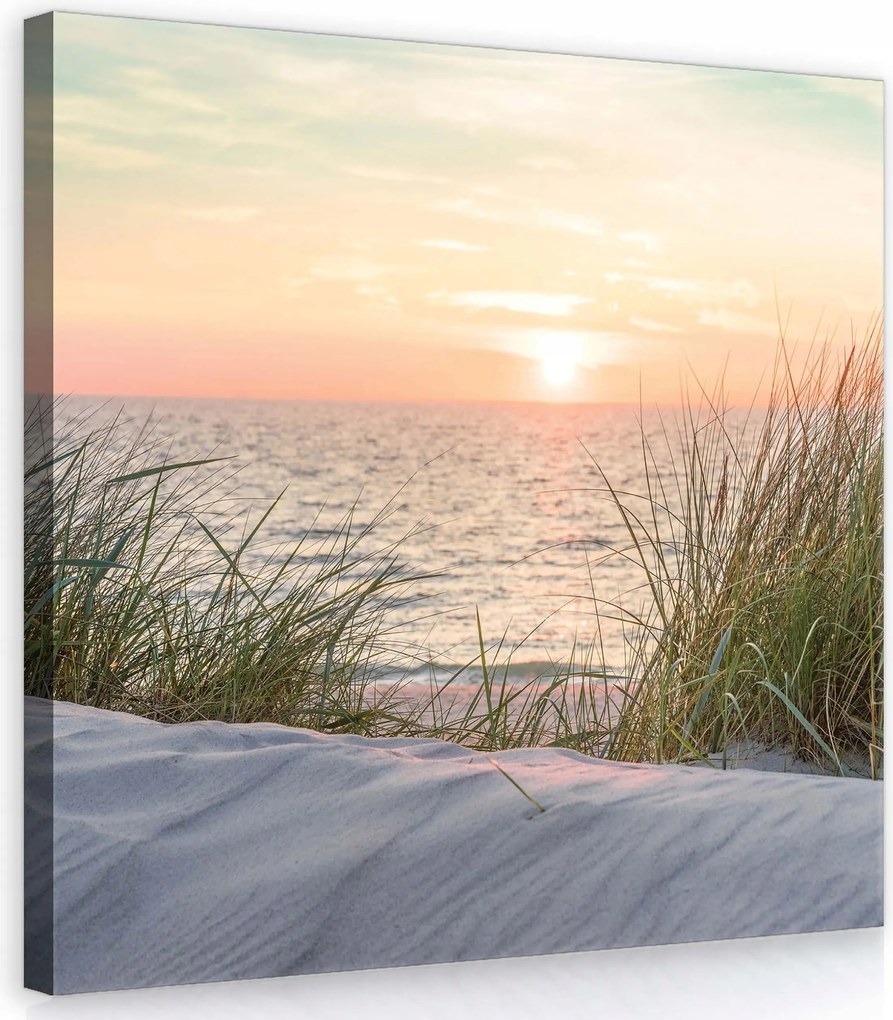 Vászonkép 40x40 Naplemente tenger tengerpart homok nyugalom természet pasztell