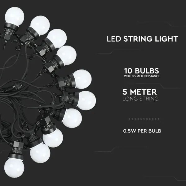 LED kültéri fényfüzér STRING 5m 10xLED/0,5W/230V IP44 3000K