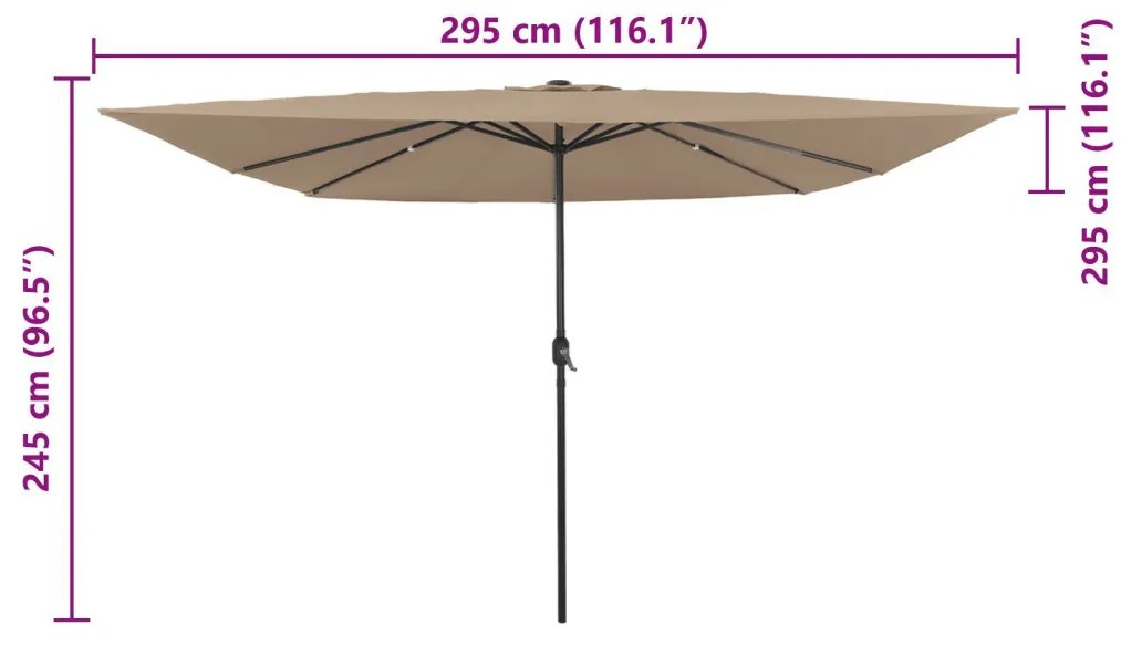 Négyzetes Kerti Napernyő LED világítással 295x245 cm Tüszínű