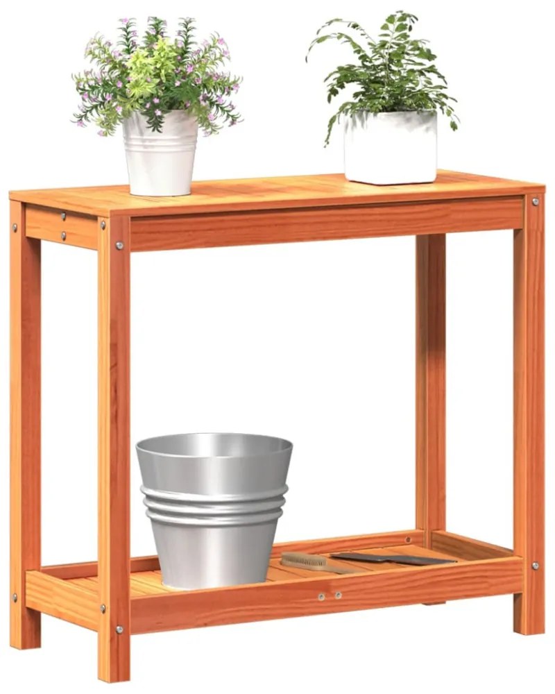 viaszbarna tömör fenyőfa ültetőasztal polccal 82,5 x 35 x 75 cm