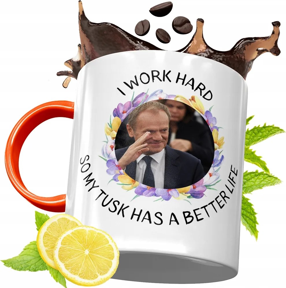 Donald Tusk Narancssárga Bögre Ajándék, fényképes nyomattal
