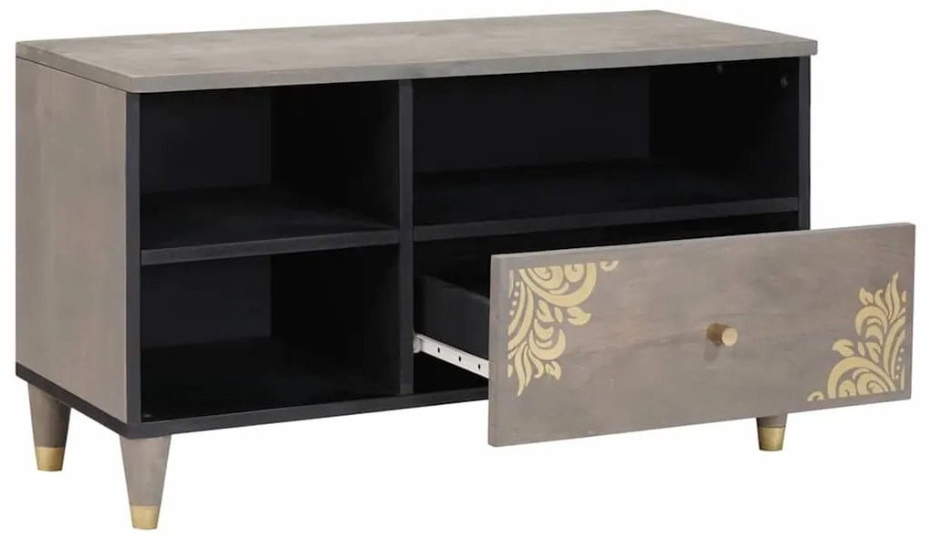 TV szekrény Szürke és Arany 80 x 33.5 x 46 cm Tömör mangófa