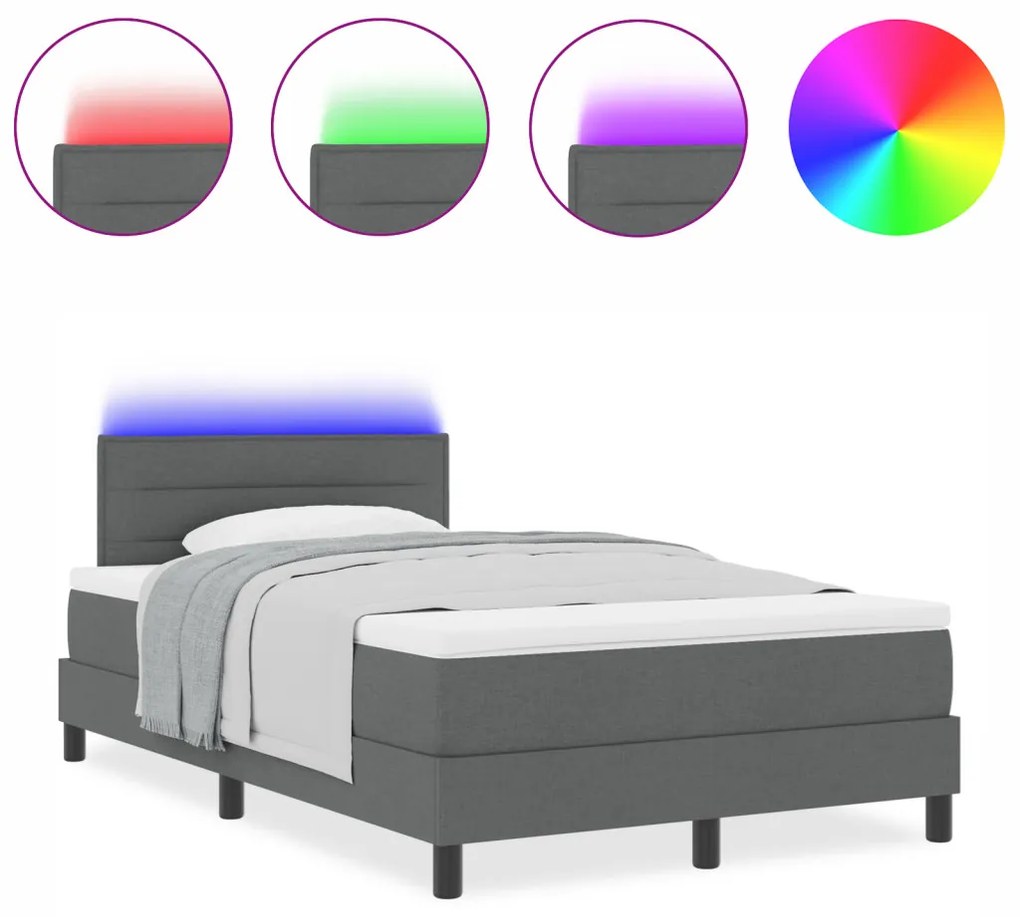 Box Spring Ágy Matraccal és LED Sötétszürke 120x190 cm Szövet