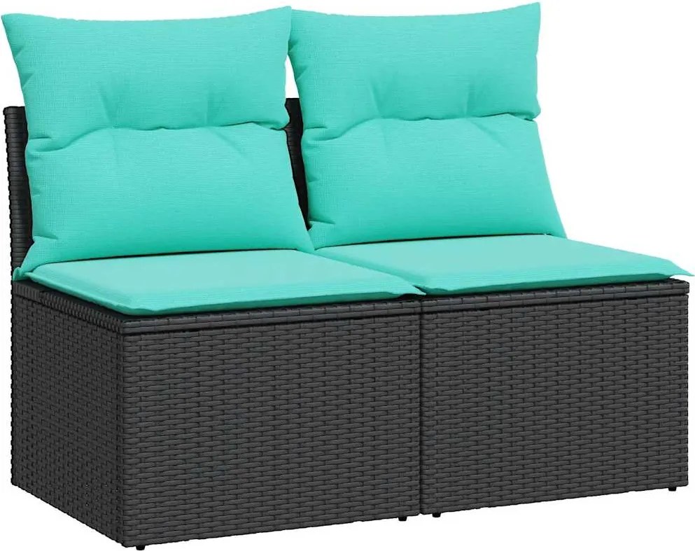 vidaXL 2 részes fekete polyrattan akácfa kerti ülőgarnitúra párnával