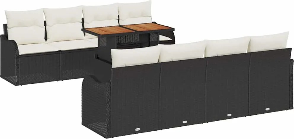 vidaXL Kerti Kanapé Szett tárolóval 9 pcs Fekete Poli rattan