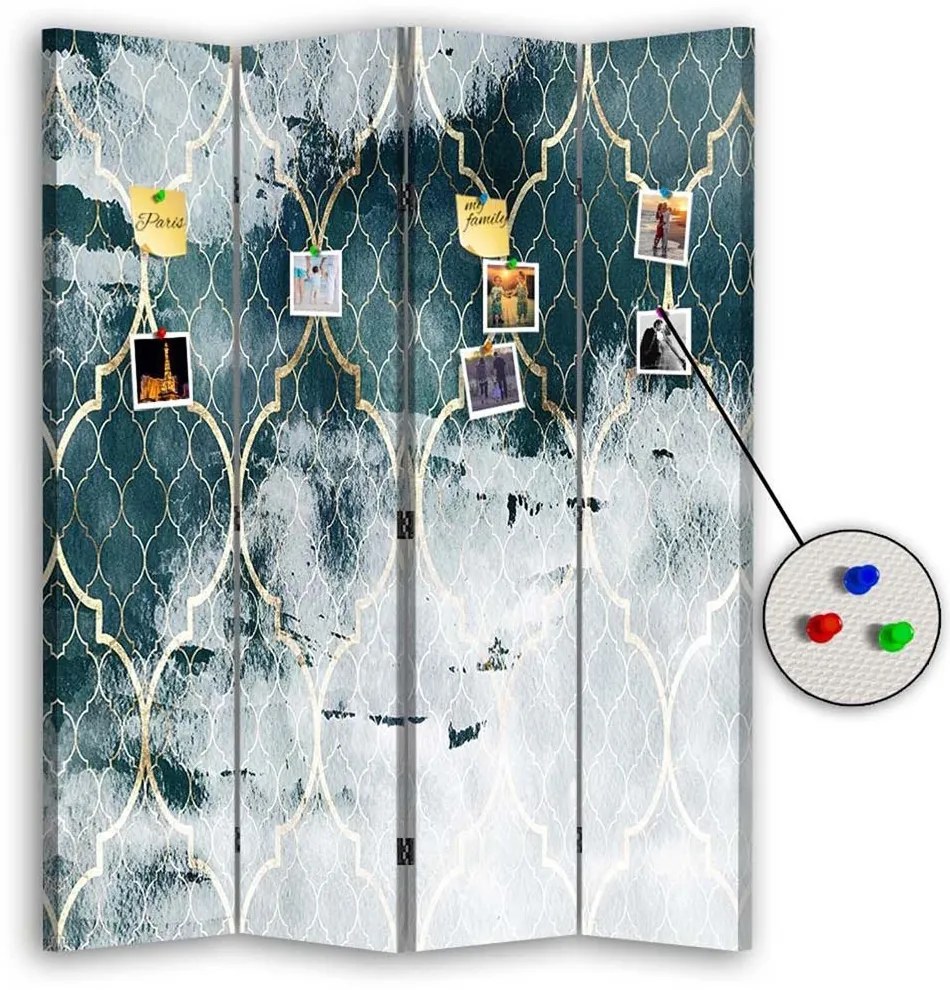 Gario Paraván Marokkói lóhere türkizkék színben Méret: 145 x 170 cm, Kivitelezés: Parafa paraván