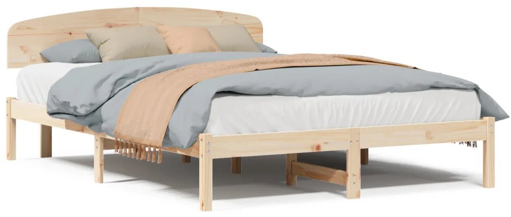 vidaXL Ágykeret fejtámlával Természetes 160 x 200 cm Tömör fenyőfa