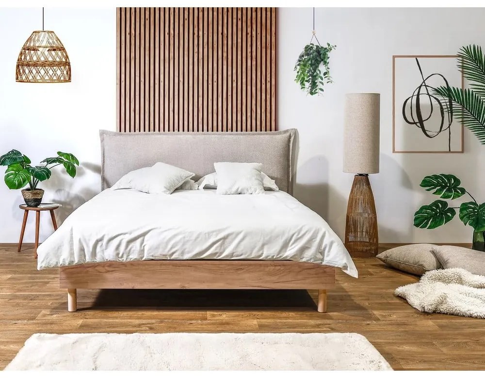 Bézs-natúr színű franciaágy ágyráccsal 180x200 cm Charlie – Bobochic Paris