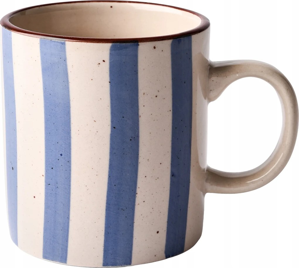 Csíkos Kerámia Bögre 300ml Bézs Tea Kávéhoz Kávétartóval