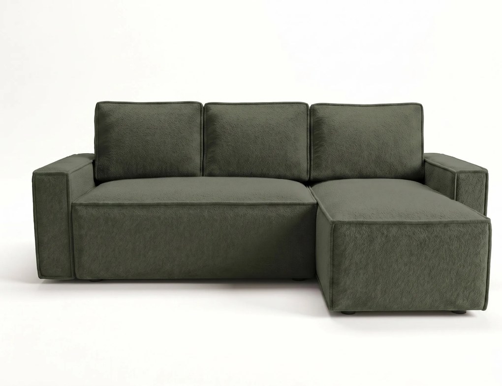 SMART BOUCLE L alakú kihúzható, megfordítható sarokkanapé 232x143 cm, sötétzöld