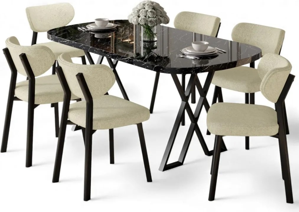 Axton étkezőgarnitúra, fekete márvány-krém, 168 cm – TR240CHR2719