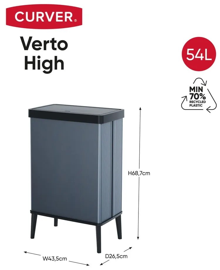 Kék újrahasznosított műanyag érintésre nyíló szemetes 54 l Verto High – Curver