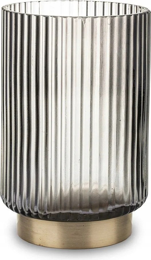 Üveg Gyertyatartó Fém 19x12cm Bordázott Barna Arany 20