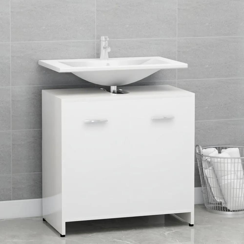 Magasfényű fehér forgácslap fürdőszobaszekrény 60 x 33 x 58 cm