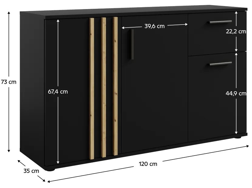 TOLIS 3D1S komód, fekete