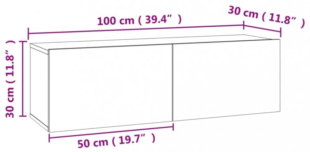 betonszürke szerelt fa TV-szekrény 100 x 30 x 30 cm