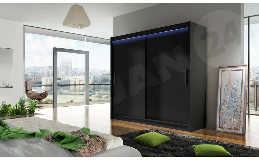 Tolóajtós szekrény Lena I 180 (fekete) (RGB LED világítás színes). 1058466